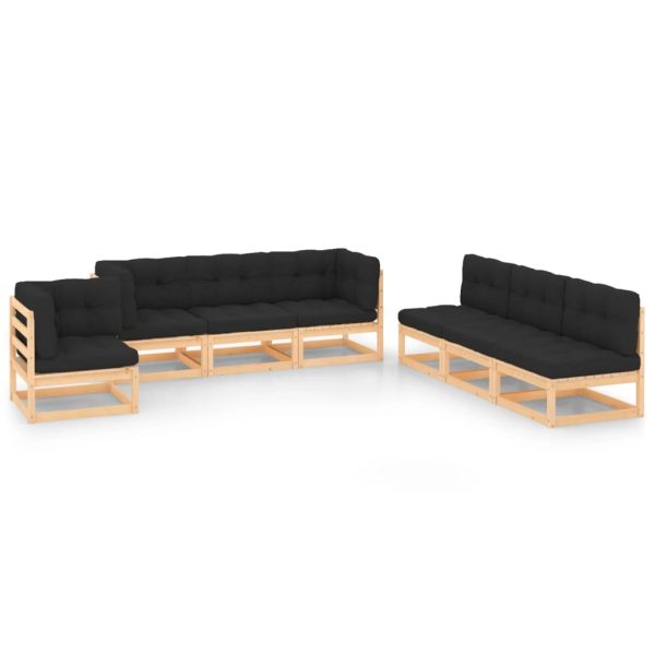 7 pcs conjunto lounge de jardim c/ almofadões pinho maciço