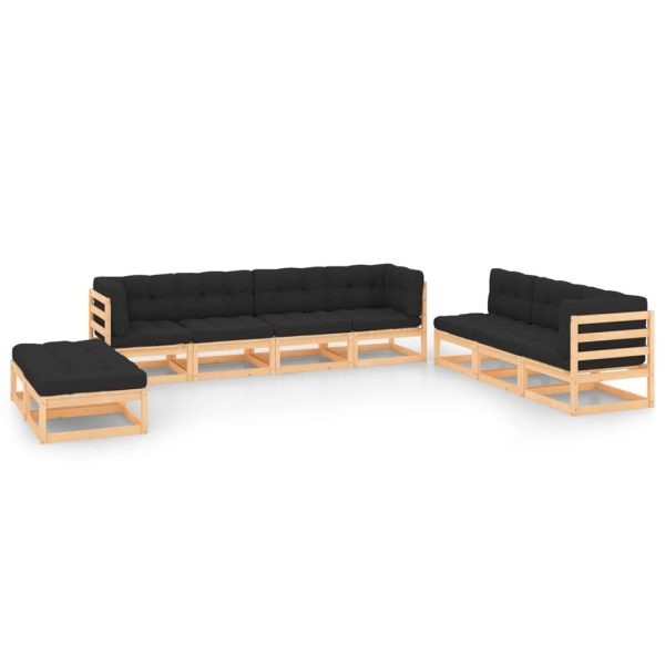 9 pcs conjunto lounge de jardim c/ almofadões pinho maciço