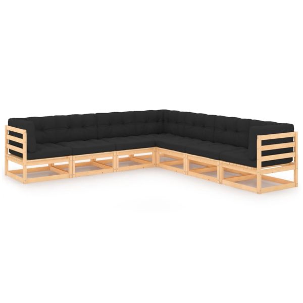 7 pcs conjunto lounge de jardim c/ almofadões pinho maciço
