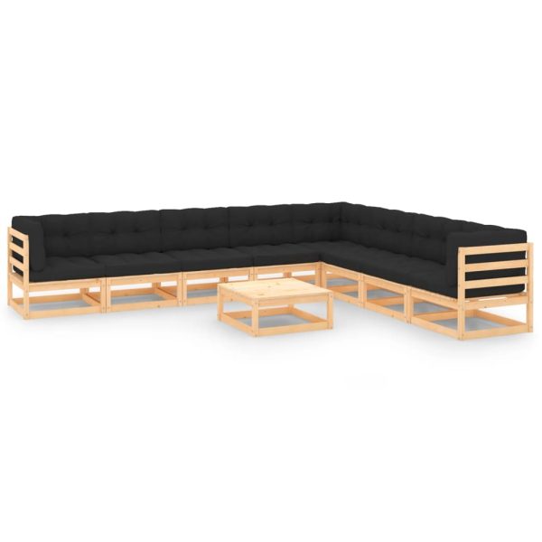 9 pcs conjunto lounge de jardim c/ almofadões pinho maciço