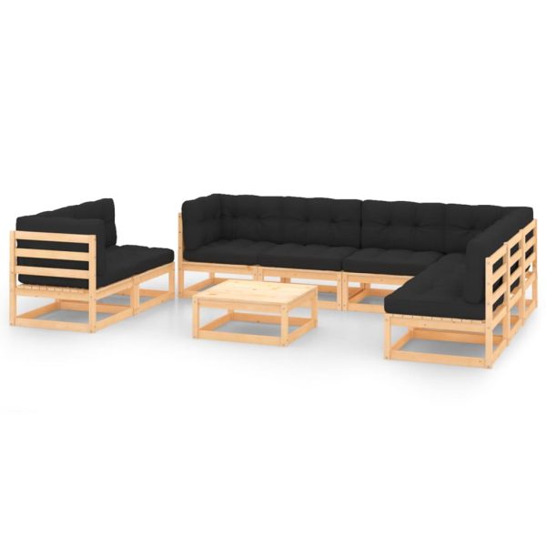 9 pcs conjunto lounge de jardim c/ almofadões pinho maciço
