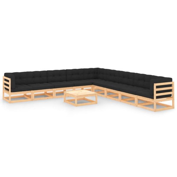 10 pcs conjunto lounge de jardim c/ almofadões pinho maciço