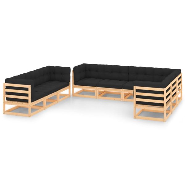 9 pcs conjunto lounge de jardim c/ almofadões pinho maciço