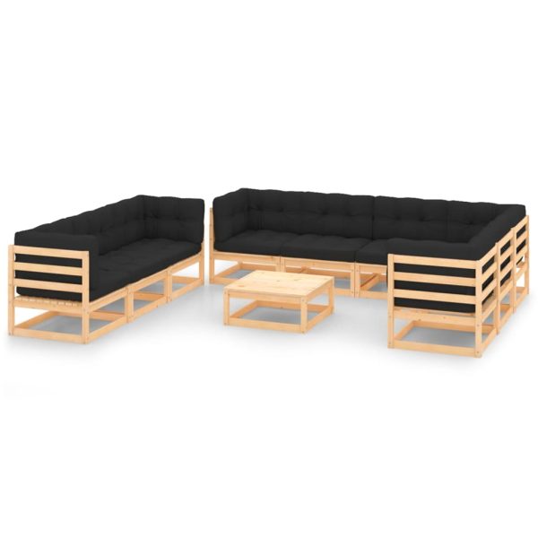 10 pcs conjunto lounge de jardim c/ almofadões pinho maciço