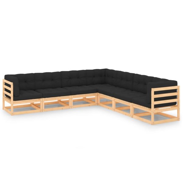 7 pcs conjunto lounge de jardim c/ almofadões pinho maciço