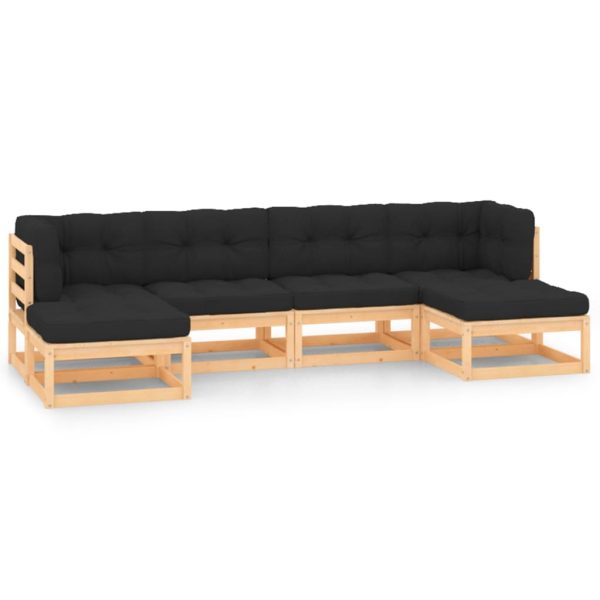6 pcs conj. lounge jardim c/ almofadões antracite pinho maciço