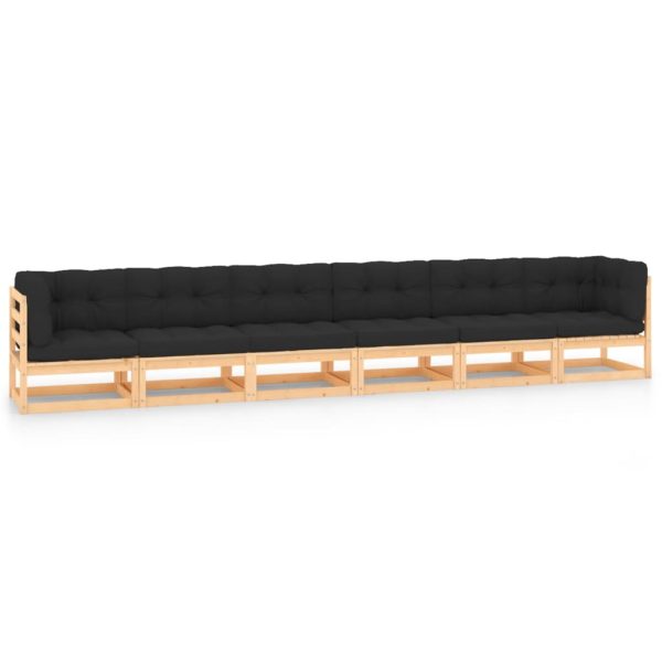 6 pcs conj. lounge jardim c/ almofadões antracite pinho maciço