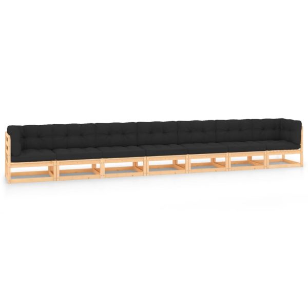 7 pcs conj. lounge jardim c/ almofadões antracite pinho maciço