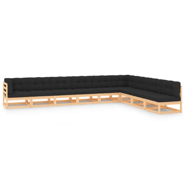 9 pcs conj. lounge jardim c/ almofadões antracite pinho maciço