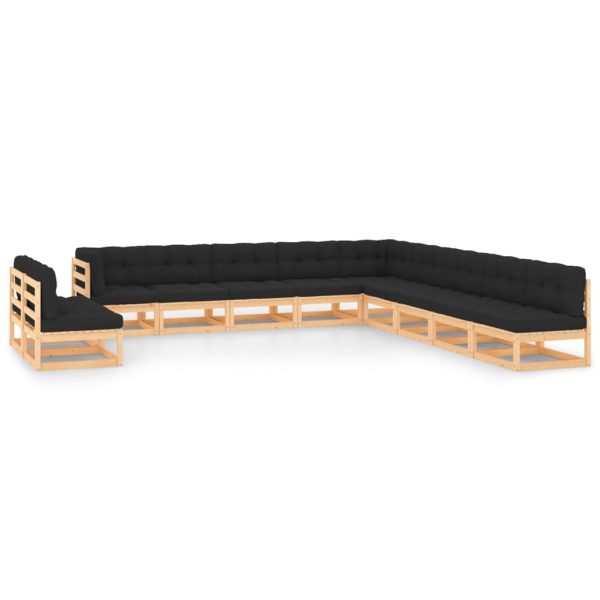11 pcs conj. lounge jardim c/ almofadões antracite pinho maciço