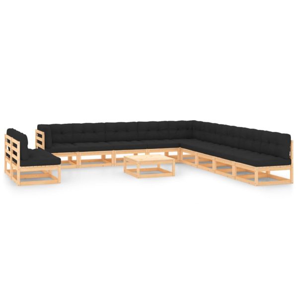 12 pcs conj. lounge jardim c/ almofadões antracite pinho maciço