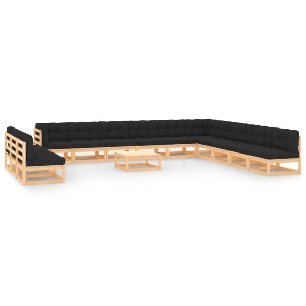 14 pcs conj. lounge jardim c/ almofadões antracite pinho maciço