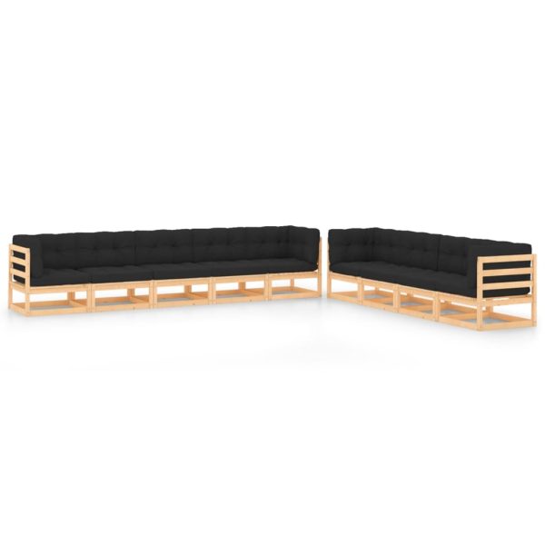 9 pcs conj. lounge jardim c/ almofadões antracite pinho maciço