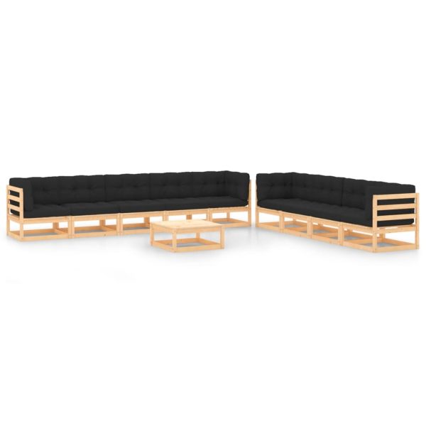 10 pcs conj. lounge jardim c/ almofadões antracite pinho maciço