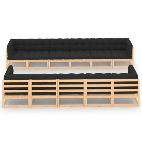 11 pcs conj. lounge jardim c/ almofadões antracite pinho maciço