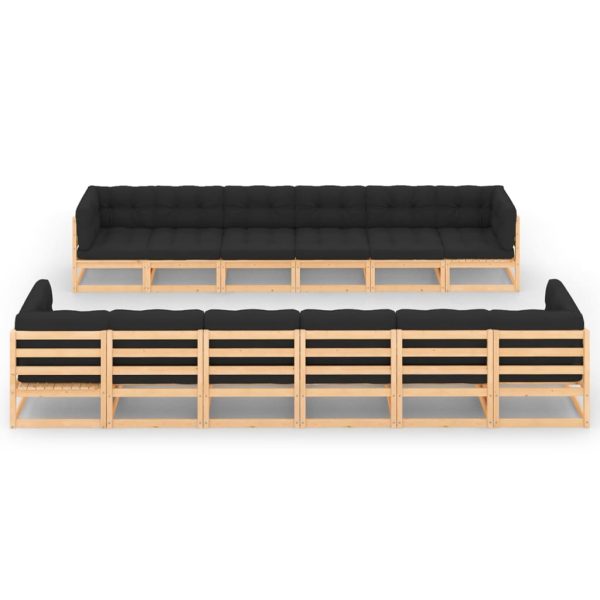 12 pcs conj. lounge jardim c/ almofadões antracite pinho maciço