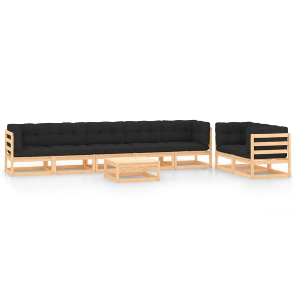 8 pcs conj. lounge jardim c/ almofadões antracite pinho maciço