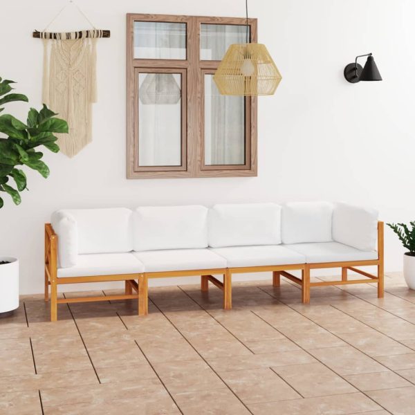Sofá de jardim 4 lugares c/ almofadões cor creme teca maciça