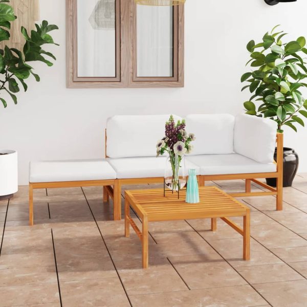 4 pcs conj. lounge jardim c/ almofadões cor creme teca maciça